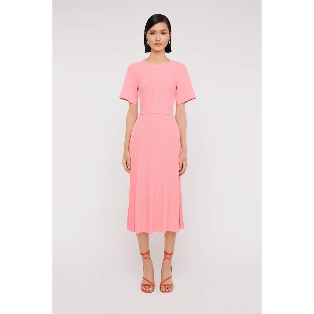 Scanlan Theodore Pleated Ribbed Draped Sleeve Dress Peach - S